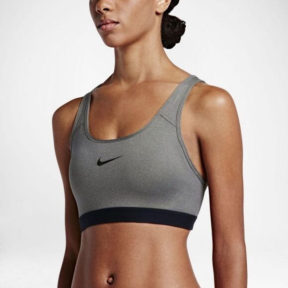 New! NIKE Pro Classic Racerback Medium Support Sports Bra Gray Black Size XS - Picture 1 of 8